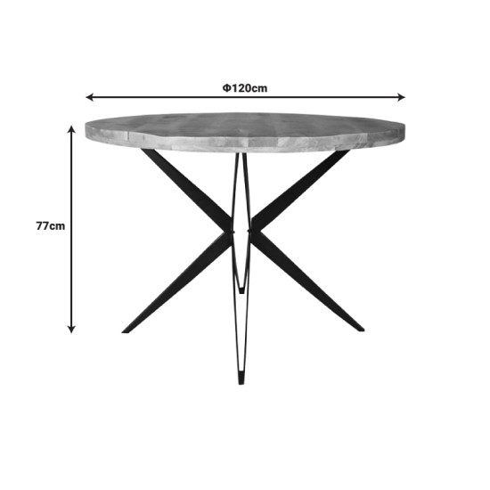 Τραπέζι Bocco  ξύλο mango φυσικό 3εκ με μαύρα μεταλλικά πόδια Φ120x77εκ