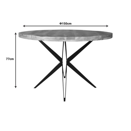 Τραπέζι Bocco Ι  ξύλο mango φυσικό 3εκ με μαύρα μεταλλικά πόδια Φ150x77εκ