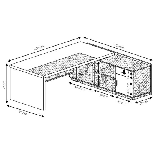 Γραφείο με δεξιά γωνία Oscar  καρυδί-ανθρακί 200x180x76εκ Model: 246-000004