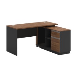 Γραφείο επαγγελματικό με δεξιά γωνία Oscar  μελαμίνη σε καρυδί-ανθρακί απόχρωση140x120x76εκ