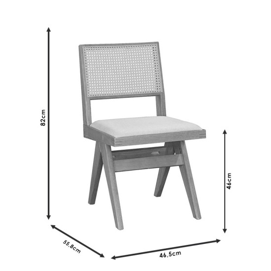 Καρέκλα Winslow  ξύλο rubberwood μαύρο-pvc rattan φυσικό-ύφασμα γκρι Model: 247-000003