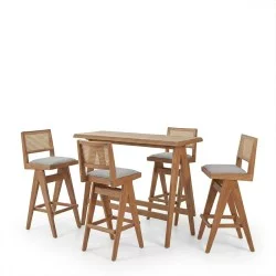 Τραπεζαρία μπαρ Winslow  σετ 5τεμ ξύλο rubberwood ανοιχτό καρυδί 120x45x100εκ