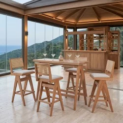 Τραπεζαρία μπαρ Winslow  σετ 5τεμ ξύλο rubberwood ανοιχτό καρυδί 120x45x100εκ