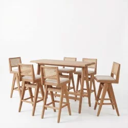 Τραπεζαρία μπαρ Winslow  σετ 7τεμ ξύλο rubberwood ανοιχτό καρυδί 120x45x100εκ