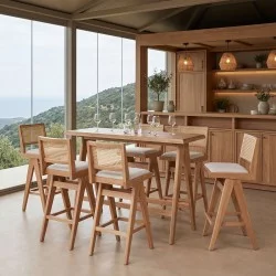 Τραπεζαρία μπαρ Winslow  σετ 7τεμ ξύλο rubberwood ανοιχτό καρυδί 120x45x100εκ