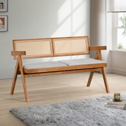 Καναπές Winslow  διθέσιος ξύλο rubberwood σε ανοιχτό καρυδί χρώμα-ύφασμα ανοιχτό γκρι 130x60x77.5εκ