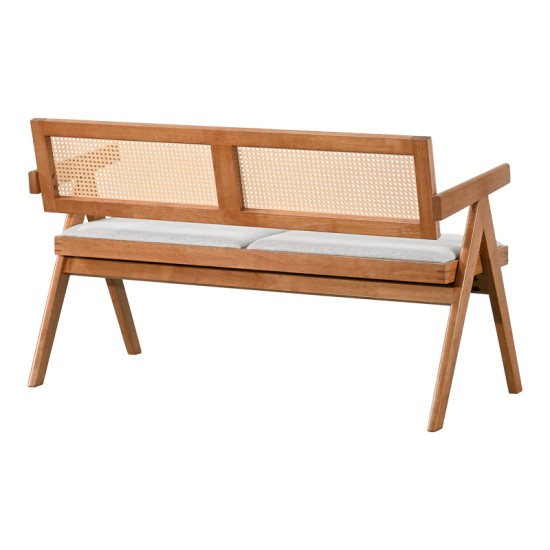 Καναπές Winslow  διθέσιος ξύλο rubberwood σε ανοιχτό καρυδί χρώμα-ύφασμα ανοιχτό γκρι 130x60x77.5εκ