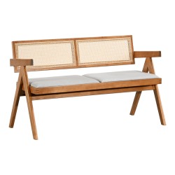 Καναπές Winslow  διθέσιος ξύλο rubberwood σε ανοιχτό καρυδί χρώμα-ύφασμα ανοιχτό γκρι 130x60x77.5εκ