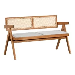 Καναπές Winslow  διθέσιος ξύλο rubberwood σε ανοιχτό καρυδί χρώμα-ύφασμα ανοιχτό γκρι 130x60x77.5εκ