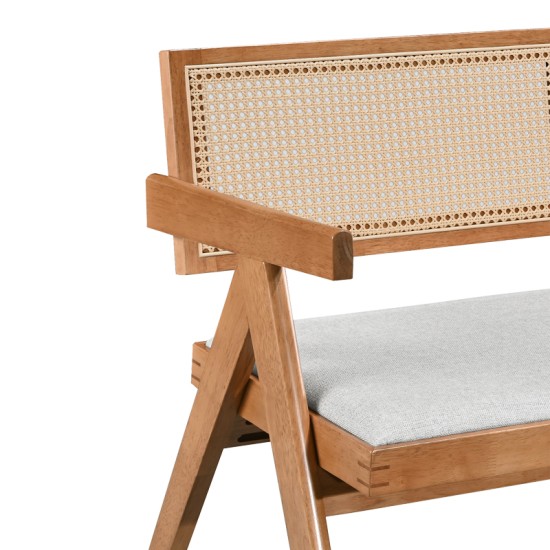 Καναπές Winslow  διθέσιος ξύλο rubberwood σε ανοιχτό καρυδί χρώμα-ύφασμα ανοιχτό γκρι 130x60x77.5εκ