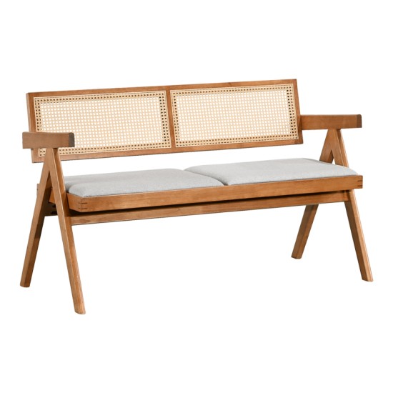 Καναπές Winslow  διθέσιος ξύλο rubberwood σε ανοιχτό καρυδί χρώμα-ύφασμα ανοιχτό γκρι 130x60x77.5εκ