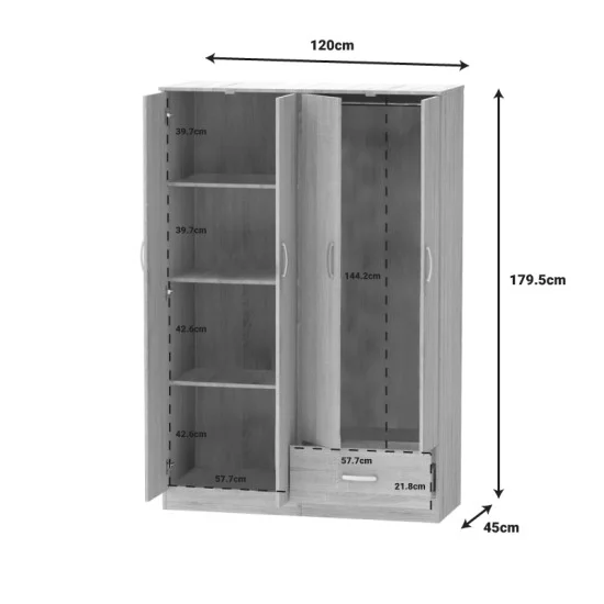 Ντουλάπα ρούχων τετράφυλλη Karter sonoma μελαμίνης 121x48x180εκ Ντουλάπα ρούχων τετράφυλλη Karter sonoma μελαμίνης 121x48x180εκ