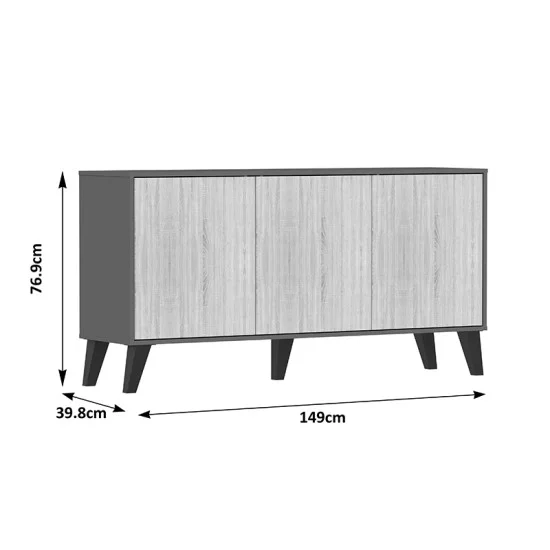 Μπουφές Billie  ανθρακί-sonoma 149x40x77εκ