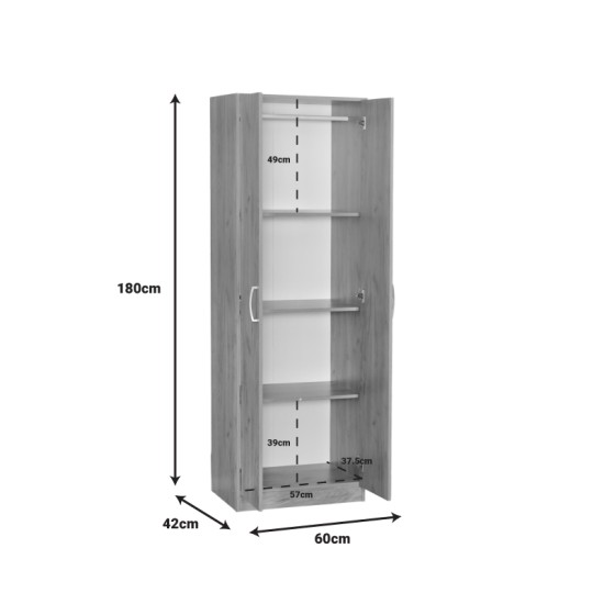 Ντουλάπα Jonar  δίφυλλη oak μελαμίνης 60x42x180εκ Model: 249-000057