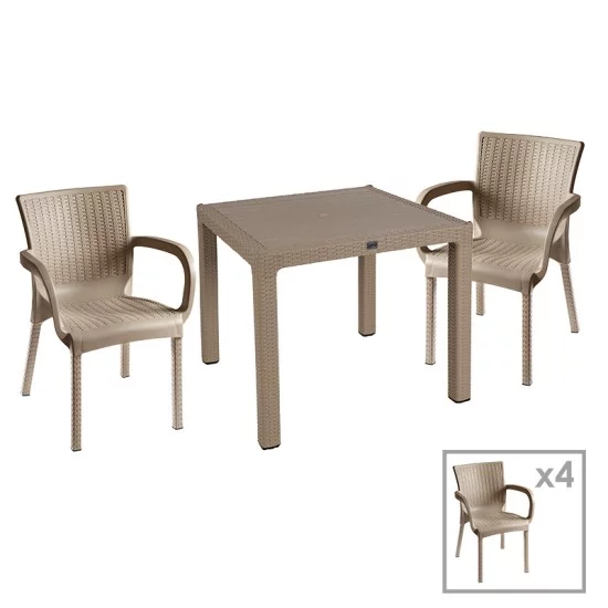 Τραπεζαρία Explore-Festive σετ 5τεμ PP cappuccino 90x90x73,5εκ Τραπεζαρία Explore-Festive σετ 5τεμ PP cappuccino 90x90x73,5εκ