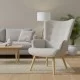 Πολυθρόνα Fluffy  ύφασμα ανοιχτό γκρι-φυσικό πόδι 75x69x96εκ