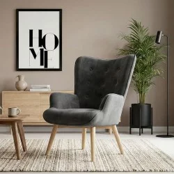 Πολυθρόνα Fluffy  βελούδο ανθρακί-φυσικό πόδι 75x69x96εκ