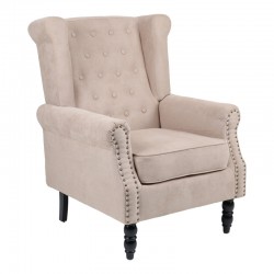 Πολυθρόνα Piore  μπεζ ύφασμα και πόδι rubberwood σε μαύρη απόχρωση 77x80x106εκ