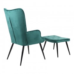 Πολυθρόνα με υποπόδιο Siella  κυπαρισσί βελούδο και μαύρο μέταλλο πόδι 59x67x94εκ