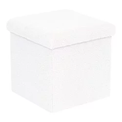 Σκαμπό-μπαούλο Crystal  μπουκλέ ύφασμα σε ivory απόχρωση 38x38x38εκ