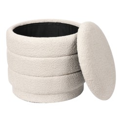 Σκαμπό-μπαούλο Bettia  μπουκλέ ιβουάρ Φ41x38.5εκ