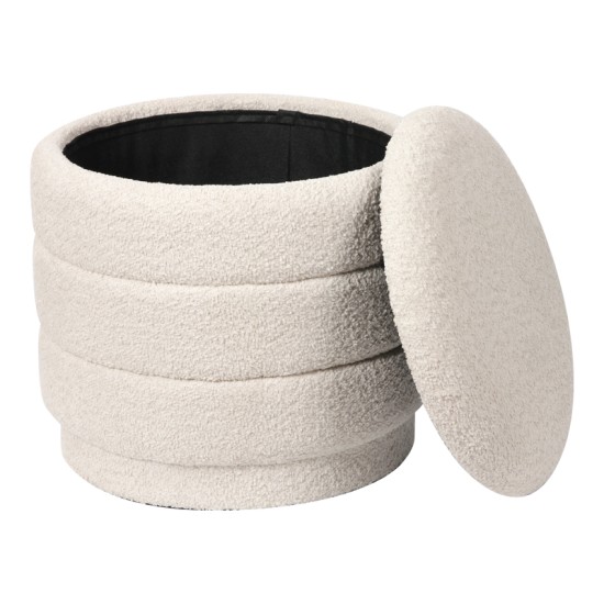 Σκαμπό-μπαούλο Bettia  μπουκλέ ιβουάρ Φ41x38.5εκ