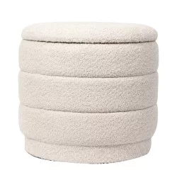 Σκαμπό-μπαούλο Bettia  μπουκλέ ιβουάρ Φ41x38.5εκ