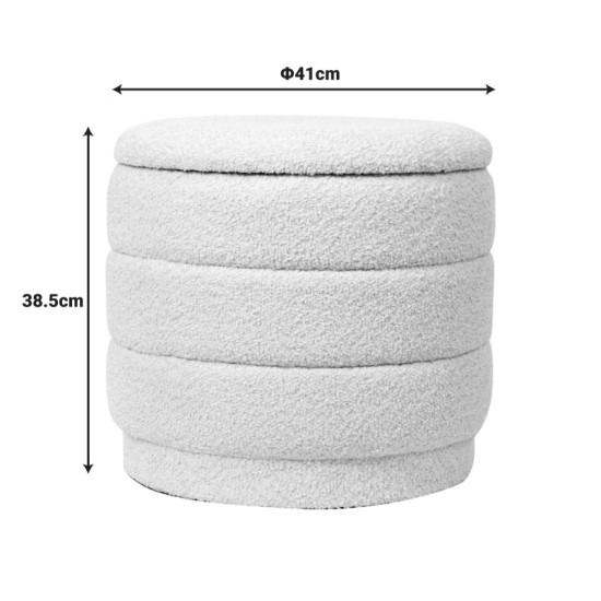 Σκαμπό-μπαούλο Bettia  μπουκλέ ιβουάρ Φ41x38.5εκ