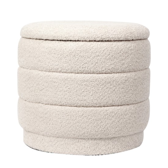 Σκαμπό-μπαούλο Bettia  μπουκλέ ιβουάρ Φ41x38.5εκ