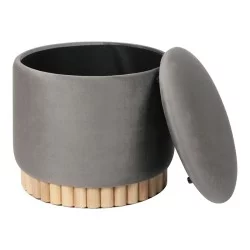 Σκαμπό-μπαούλο Terina  βελούδο γκρι Φ46x42εκ