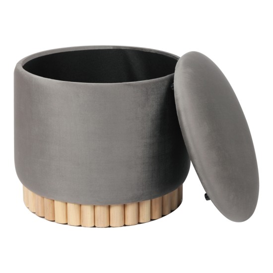 Σκαμπό-μπαούλο Terina  βελούδο γκρι Φ46x42εκ