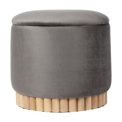 Σκαμπό-μπαούλο Terina  βελούδο γκρι Φ46x42εκ