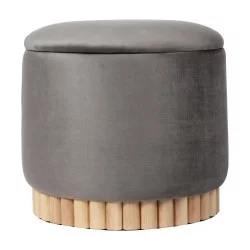 Σκαμπό-μπαούλο Terina  βελούδο γκρι Φ46x42εκ