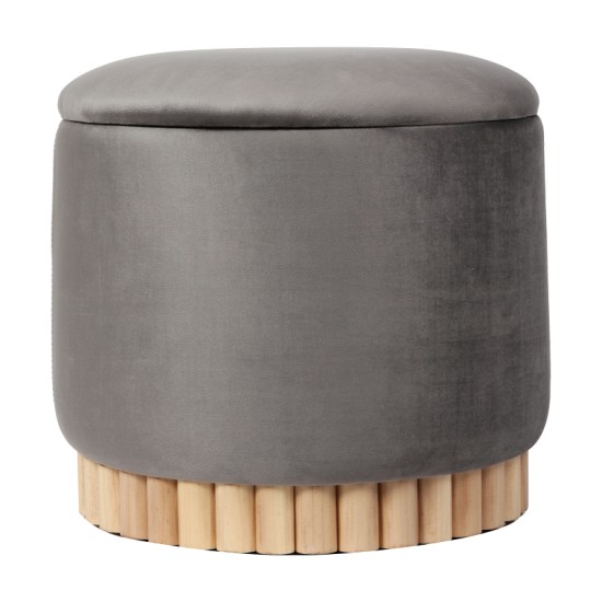 Σκαμπό-μπαούλο Terina  βελούδο γκρι Φ46x42εκ