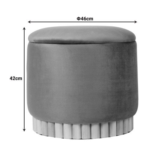 Σκαμπό-μπαούλο Terina  βελούδο κρεμ Φ46x42εκ