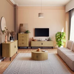Τραπέζι σαλονιού Scandi  MDF σε φυσική απόχρωση Φ80x35.5εκ