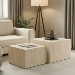 Βοηθητικά τραπέζια Coffina  σετ 2τεμ mdf σε όψη τραβερτίνας