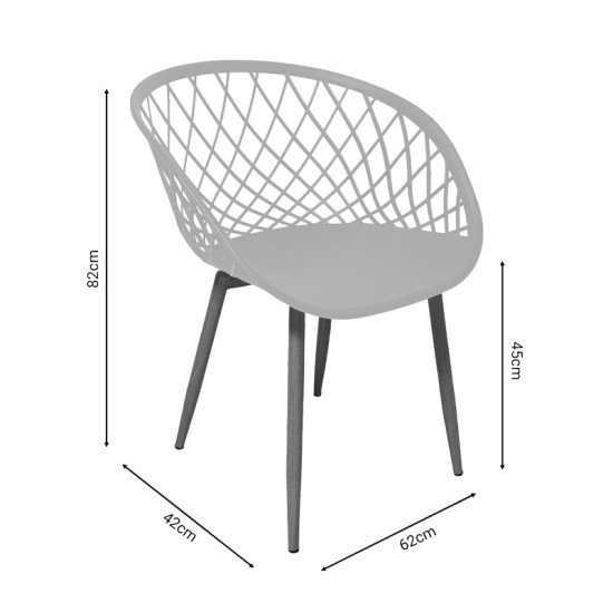 Πολυρόνα Ezra  λευκό pp-πόδι μαύρο μέταλλο 62x42x82εκ Model: 262-000026