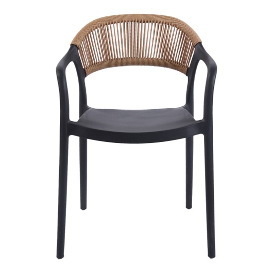 Πολυθρόνα Ankara  στοιβαζόμενη pp-pe rattan σε μαύρη-φυσική απόχρωση 54x55.5x77εκ