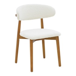 Καρέκλα Ubene  rubberwood σε καρυδί-μπουκλέ ύφασμα σε λευκή απόχρωση 51x56x79εκ