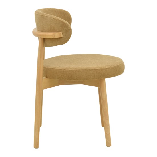 Καρέκλα Luben  ύφασμα καφέ - rubberwood σε φυσική απόχρωση 53x54x79εκ