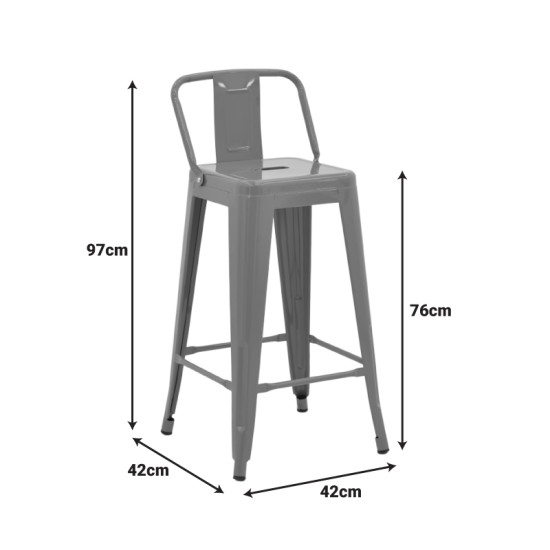 Σκαμπό μπαρ μεσαίου ύψους με πλάτη Utopia  μέταλλο σε λαδί απόχρωση 42x42x86εκ