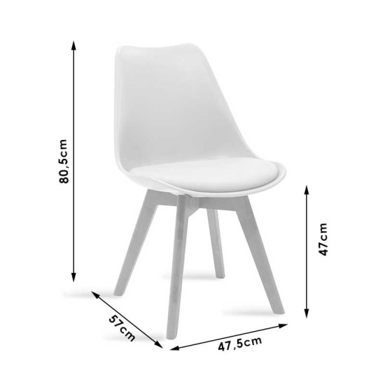 Καρέκλα Gaston  PP-PU λευκό-φυσικό πόδι 53.5x48.5x83εκ Model: 271-000001