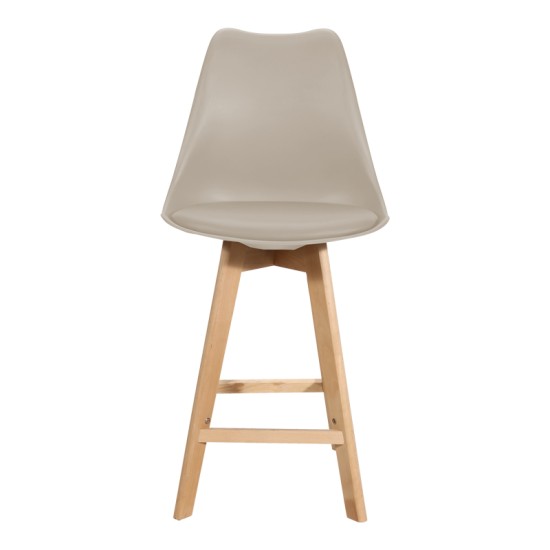 Σκαμπό μπαρ Gaston  pp-pu σε cappuccino απόχρωση και ξύλινο πόδι  48.5x56x104εκ