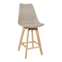 Σκαμπό μπαρ Gaston  pp-pu σε cappuccino απόχρωση και ξύλινο πόδι 49x56x112εκ