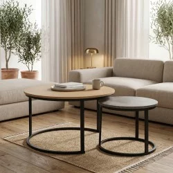 Τραπέζια σαλονιού Solme I  σετ 2τεμ oak με αντικέ γκρι και μαύρα μεταλλικά πόδια
