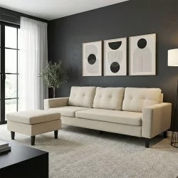 Γωνιακός καναπές αναστρέψιμος Maneli  ύφασμα αμμου -μπεζ 196x138/77x82εκ