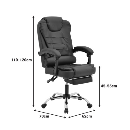 Καρέκλα γραφείου διευθυντή με υποπόδιο και μηχανισμό massage Volter  pu μαύρο 62x70x110εκ