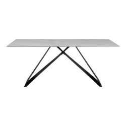 Τραπέζι Meja  Sintered stone λευκό με μεταλλικά πόδια σε μαύρη απόχρωση 180x90x76εκ