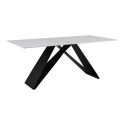 Τραπέζι Meja  Sintered stone λευκό με μεταλλικά πόδια σε μαύρη απόχρωση 180x90x76εκ